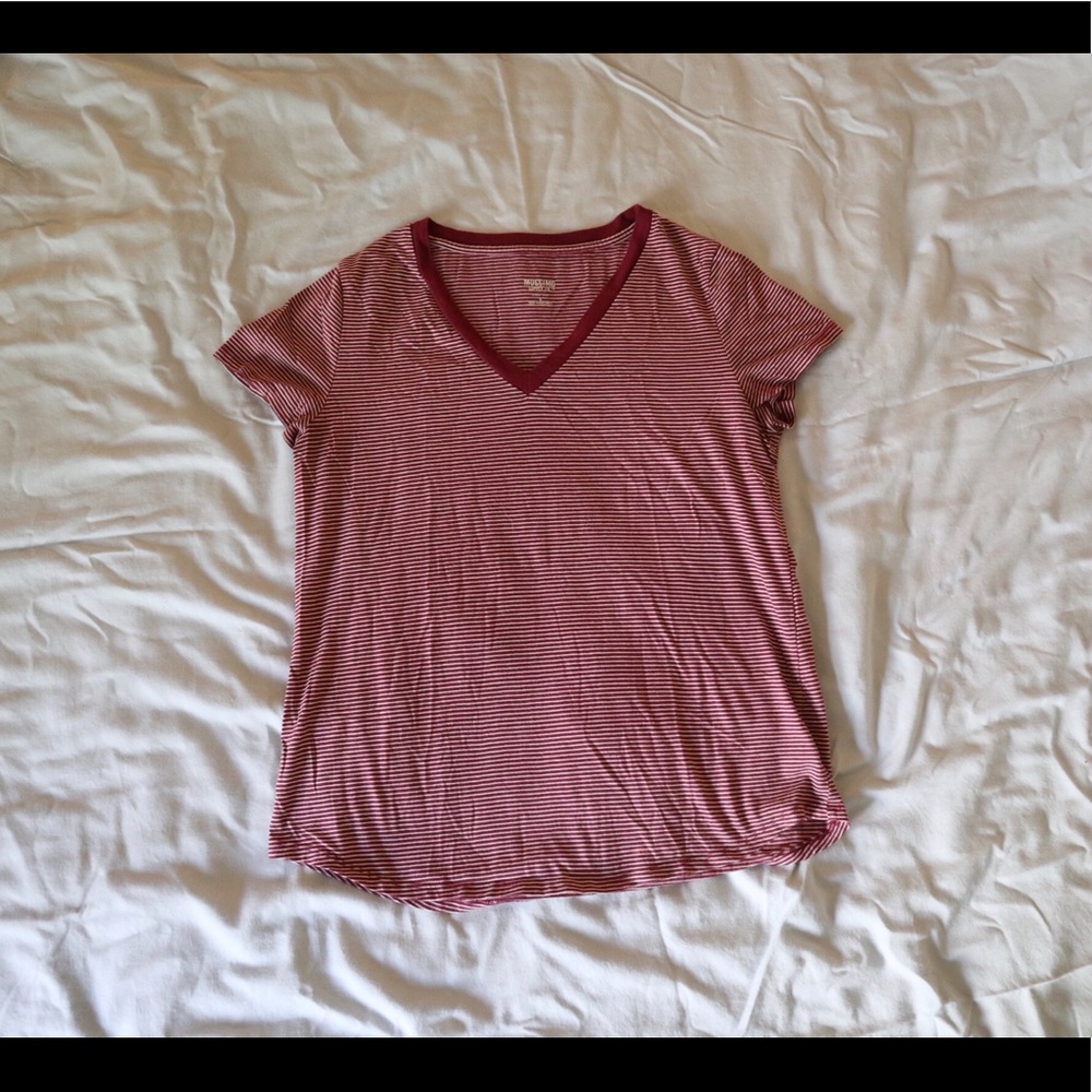 Burgundy striped v neck